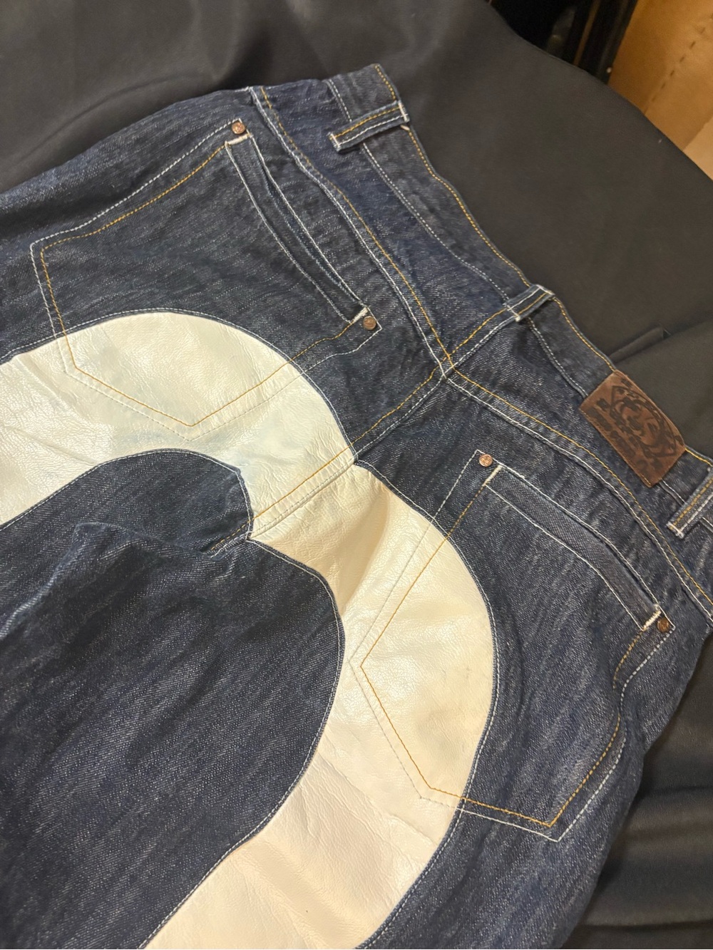 Vintage EVISU Genes Y2K Baggy Jeans White Seagull Size 40 - Picture 12 of 15